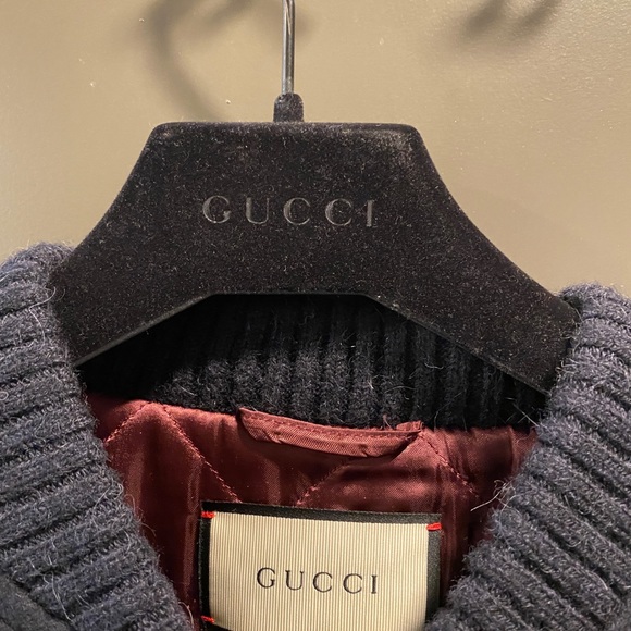 Gucci Men's Blue Wool Bomber Jacket With Bees And Stars Large Size 50 - Picture 5 of 11